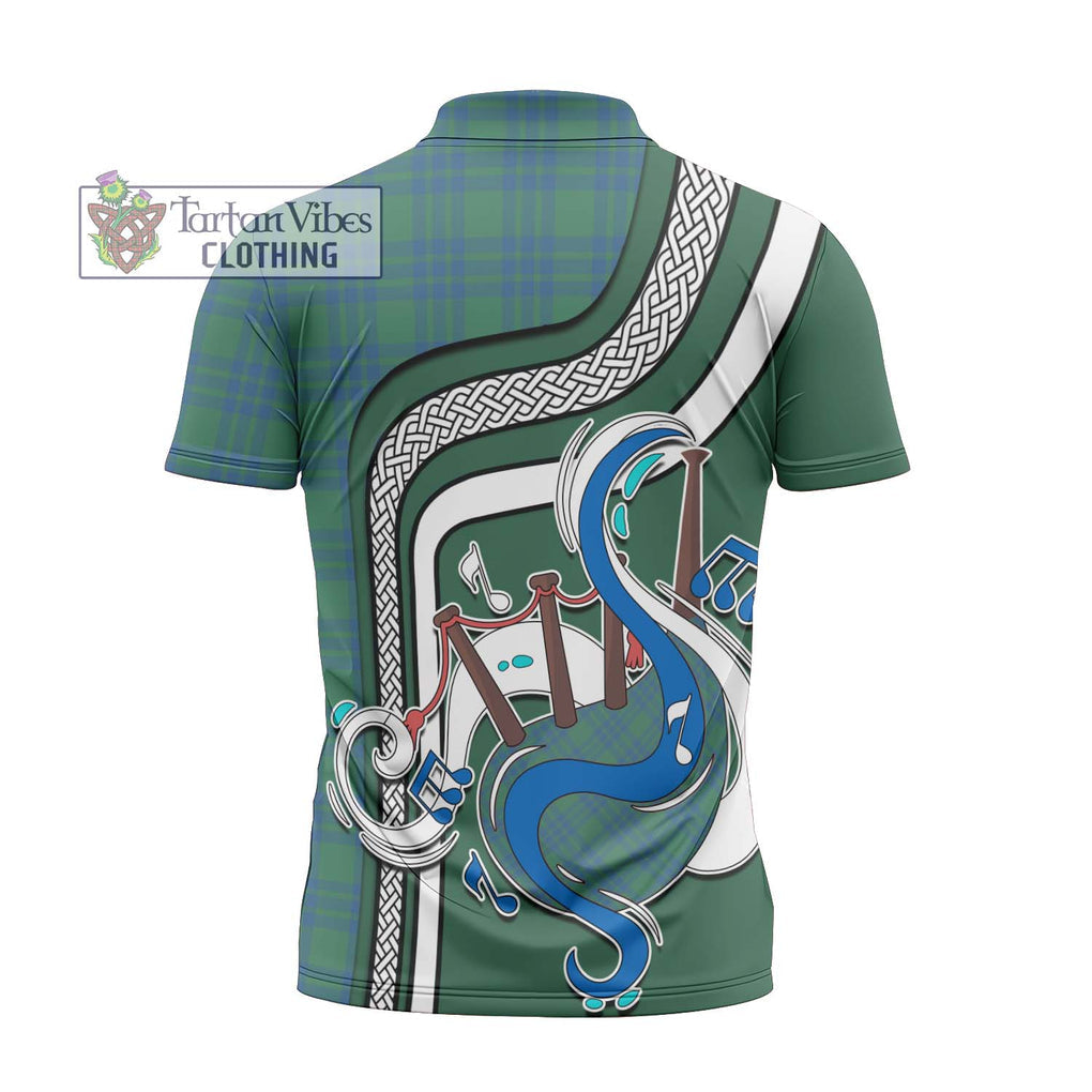 Montgomery Ancient Tartan Zipper Polo Shirt with Epic Bagpipe Style - Tartanvibesclothing Shop