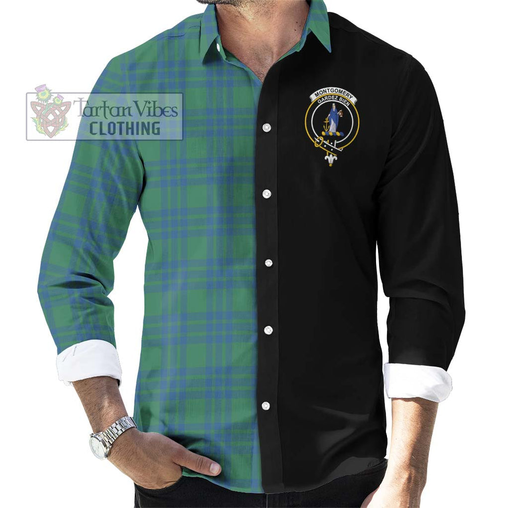 Montgomery Ancient Tartan Long Sleeve Button Shirt with Family Crest and Half Of Me Style - Tartanvibesclothing Shop