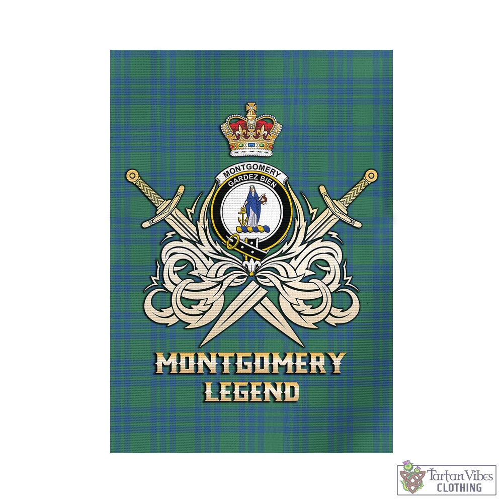 Tartan Vibes Clothing Montgomery Ancient Tartan Flag with Clan Crest and the Golden Sword of Courageous Legacy