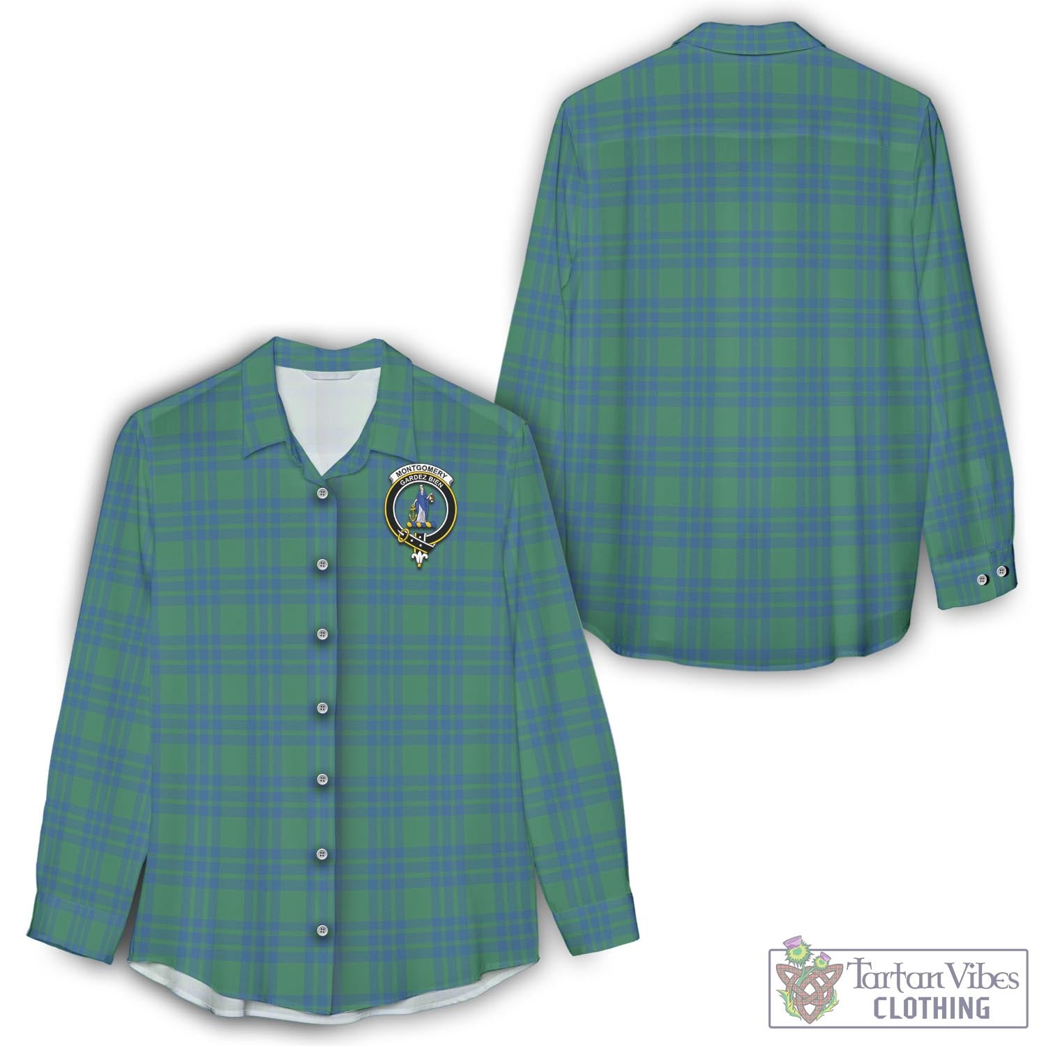 Tartan Vibes Clothing Montgomery Ancient Tartan Womens Casual Shirt with Family Crest