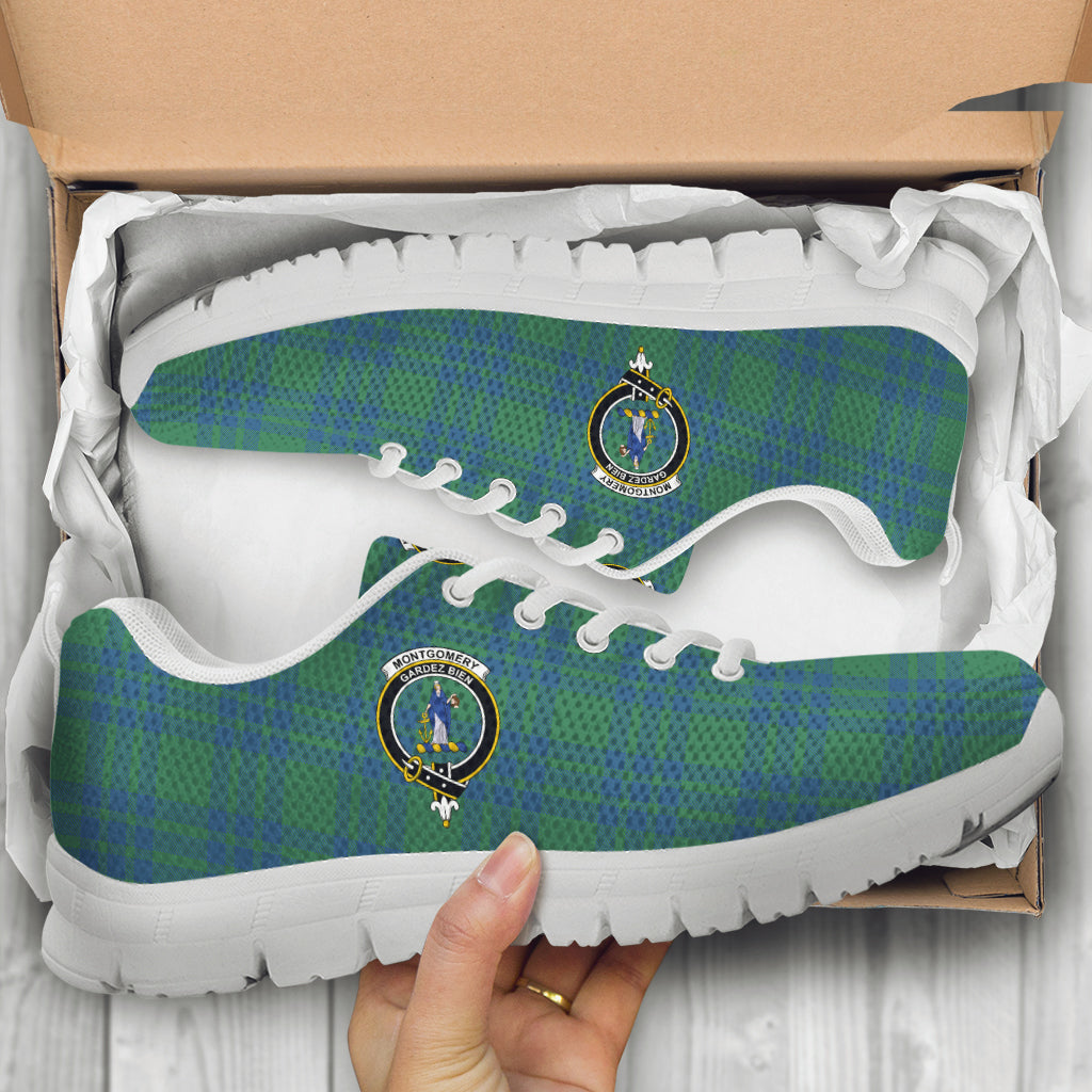 Montgomery Ancient Tartan Sneakers with Family Crest - Tartan Vibes Clothing