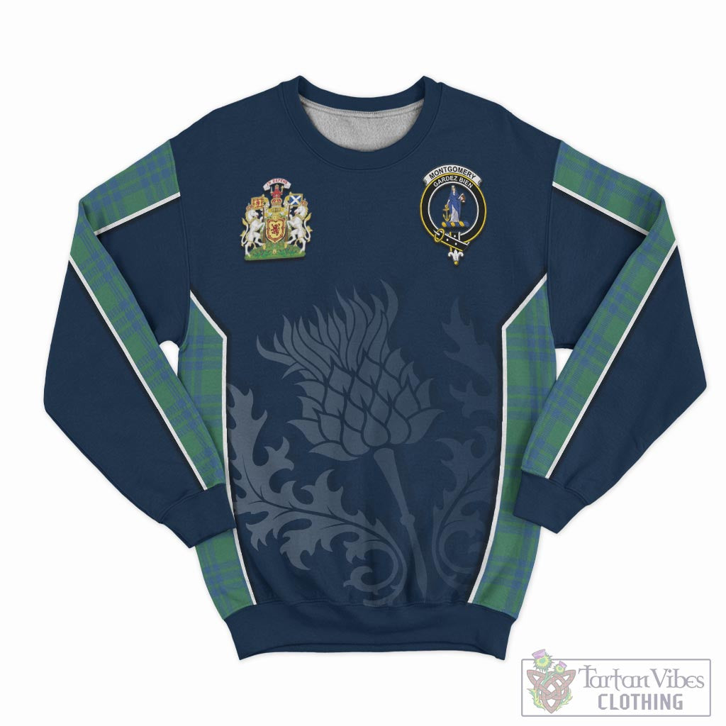 Tartan Vibes Clothing Montgomery Ancient Tartan Sweatshirt with Family Crest and Scottish Thistle Vibes Sport Style