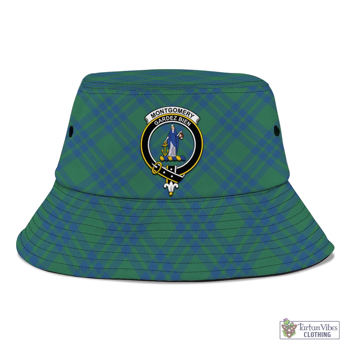 Tartan Vibes Clothing Montgomery Ancient Tartan Bucket Hat with Family Crest