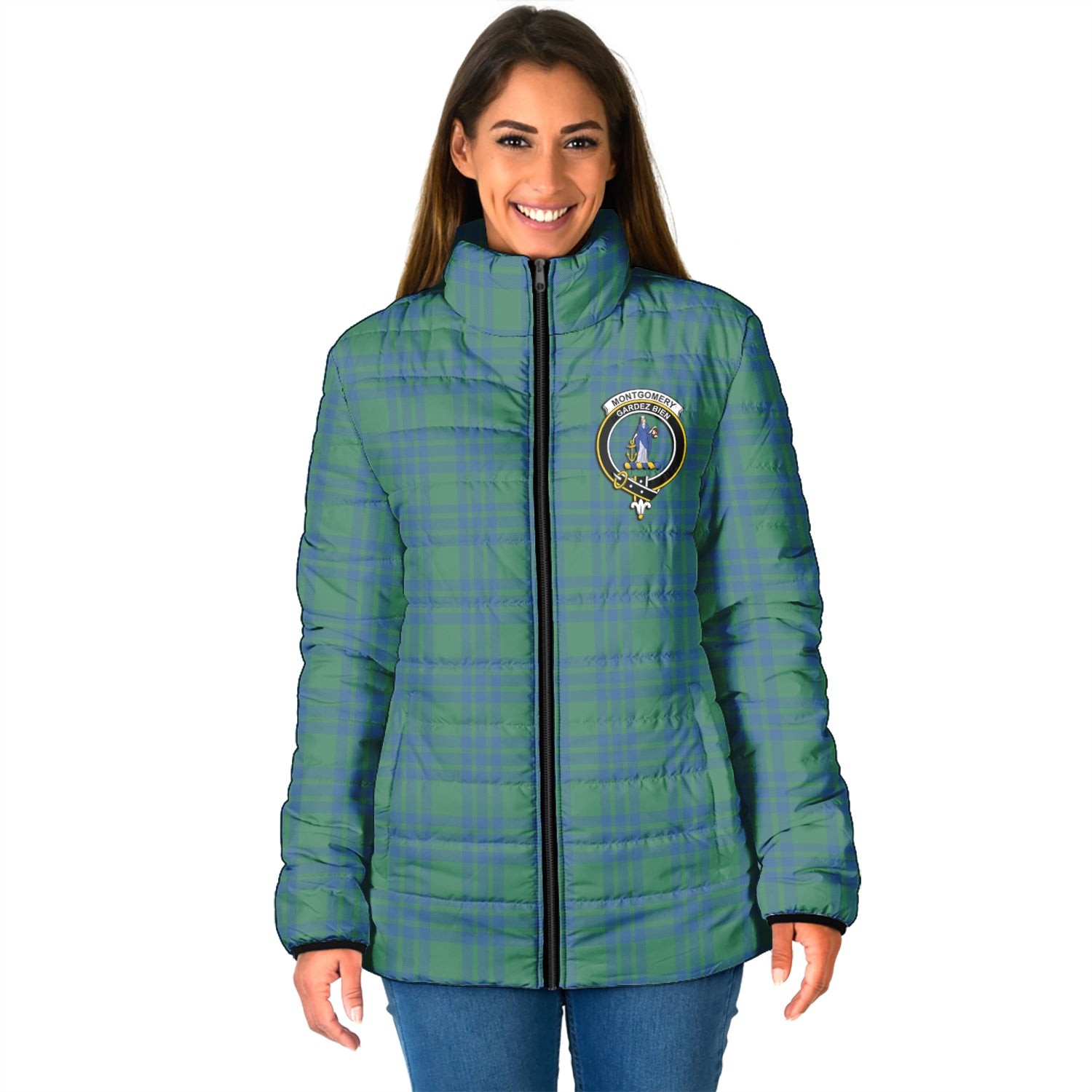 Montgomery Ancient Tartan Padded Jacket with Family Crest - Tartan Vibes Clothing