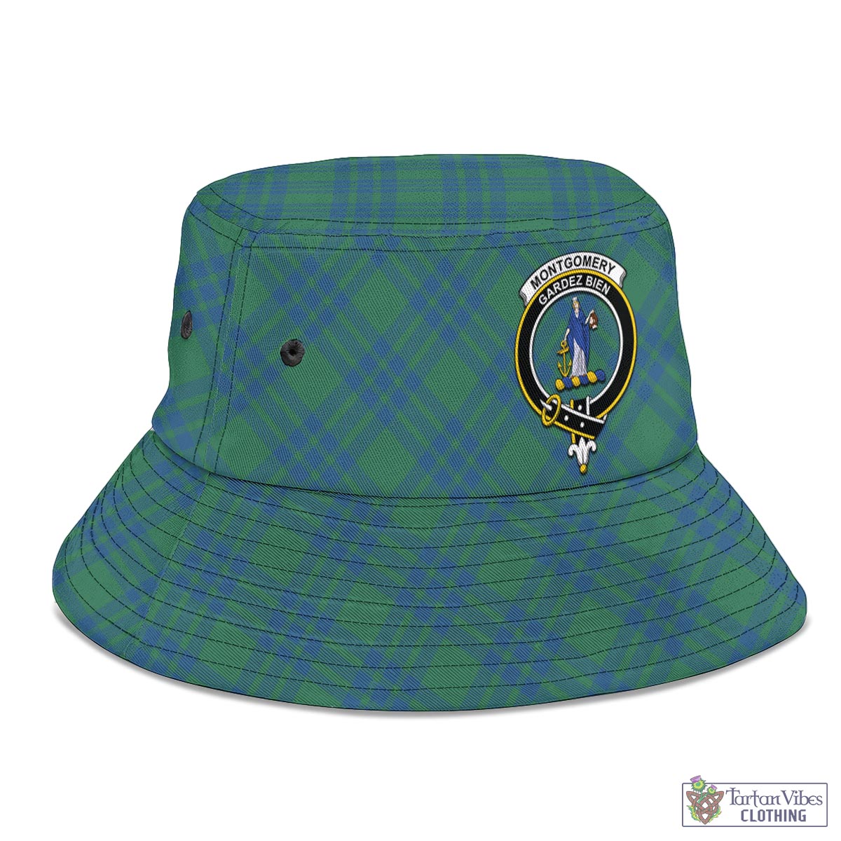 Tartan Vibes Clothing Montgomery Ancient Tartan Bucket Hat with Family Crest