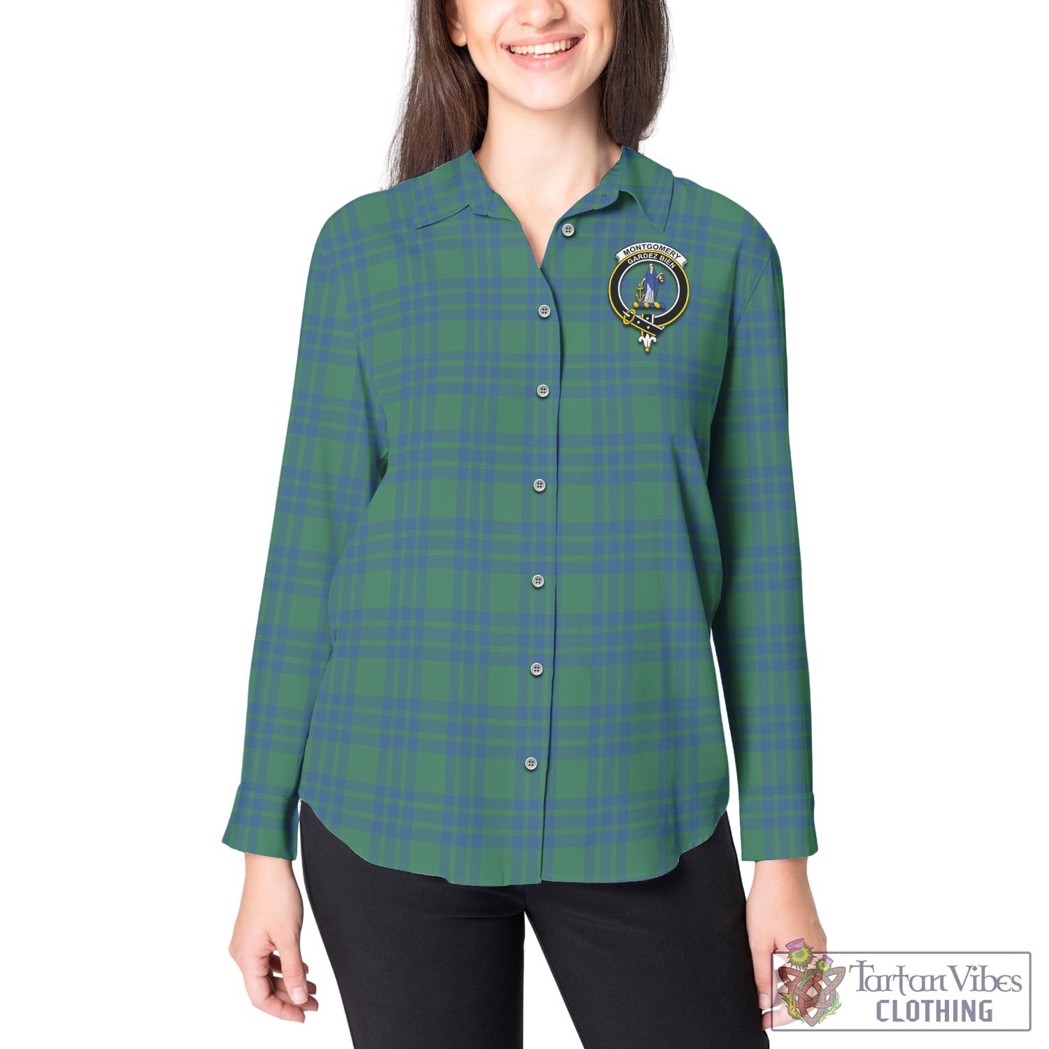 Tartan Vibes Clothing Montgomery Ancient Tartan Womens Casual Shirt with Family Crest