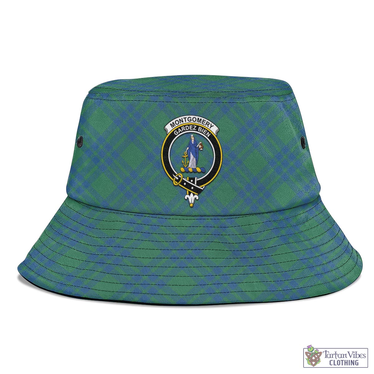 Tartan Vibes Clothing Montgomery Ancient Tartan Bucket Hat with Family Crest