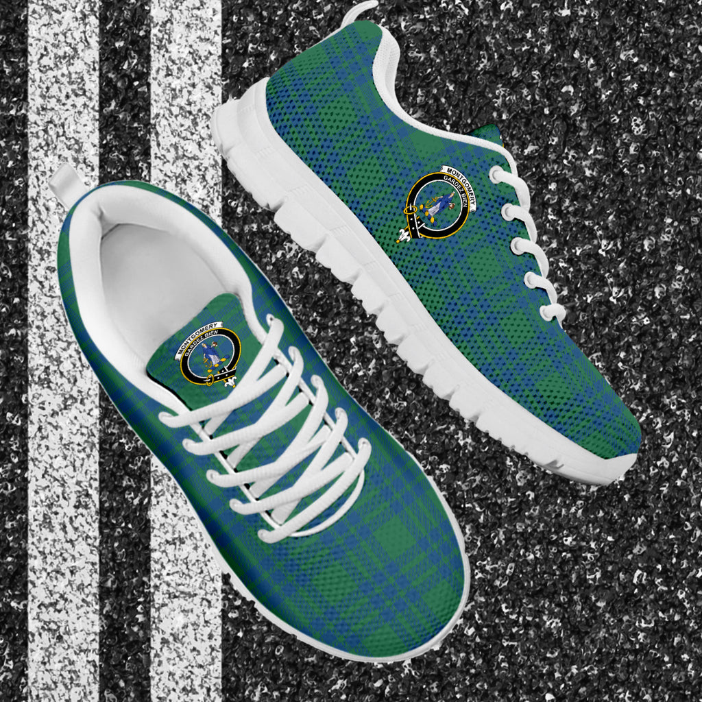 Montgomery Ancient Tartan Sneakers with Family Crest - Tartan Vibes Clothing