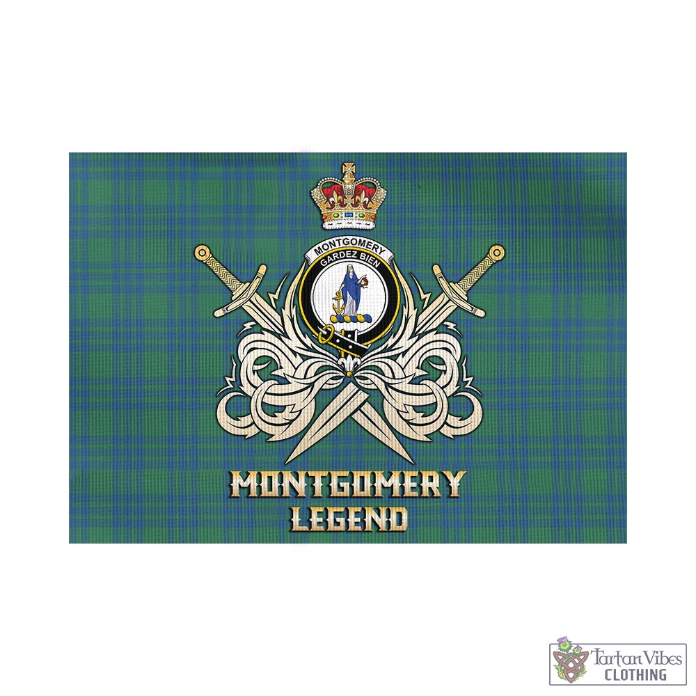 Tartan Vibes Clothing Montgomery Ancient Tartan Flag with Clan Crest and the Golden Sword of Courageous Legacy