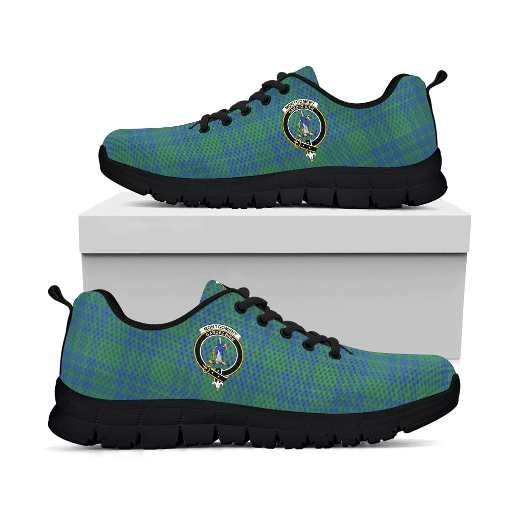 Montgomery Ancient Tartan Sneakers with Family Crest - Tartan Vibes Clothing