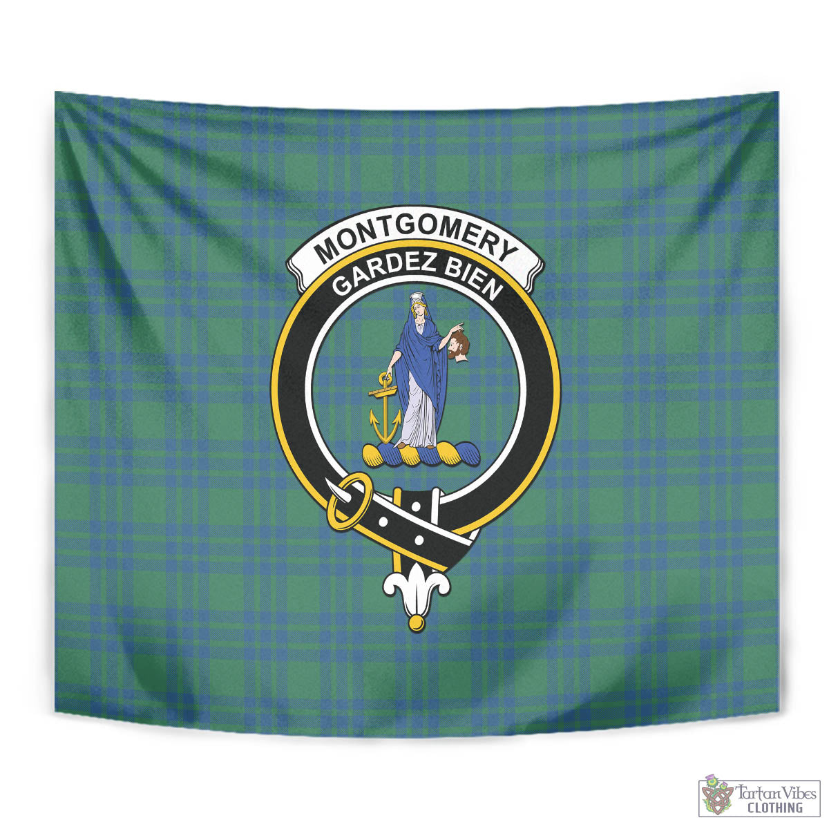 Tartan Vibes Clothing Montgomery Ancient Tartan Tapestry Wall Hanging and Home Decor for Room with Family Crest