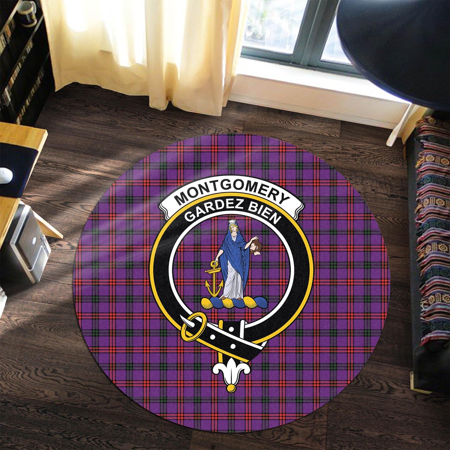 montgomery-modern-tartan-round-rug-with-family-crest