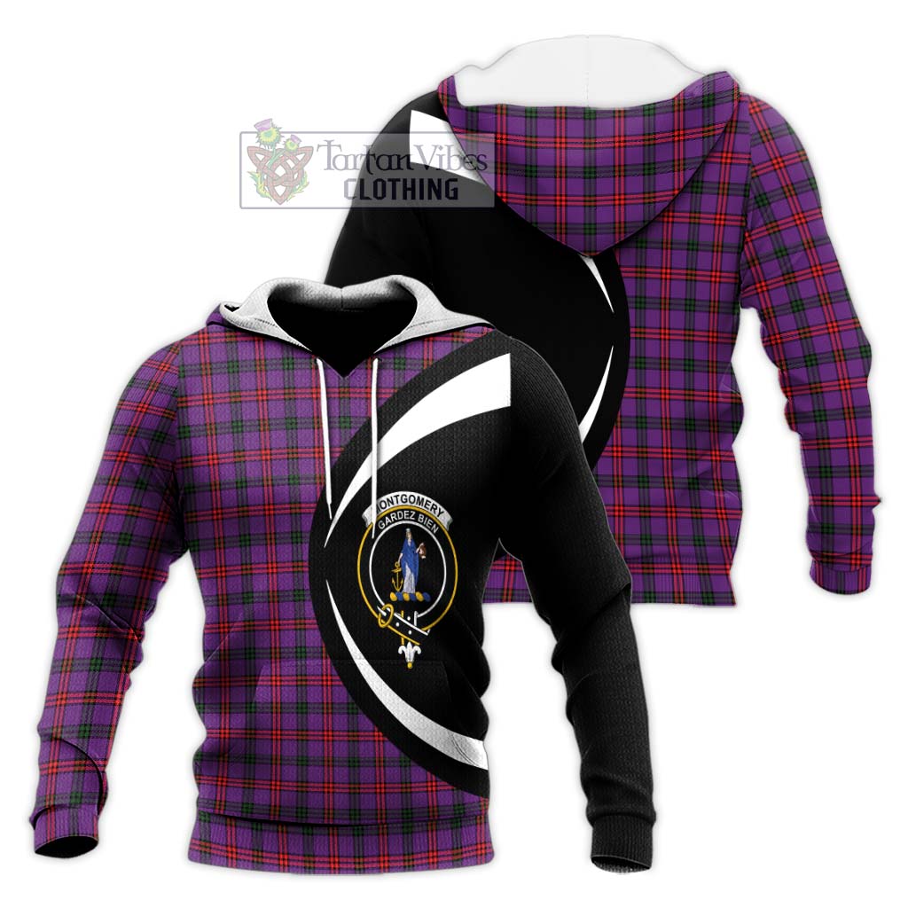 Montgomery Tartan Knitted Hoodie with Family Crest Circle Style Unisex Knitted Pullover Hoodie - Tartan Vibes Clothing