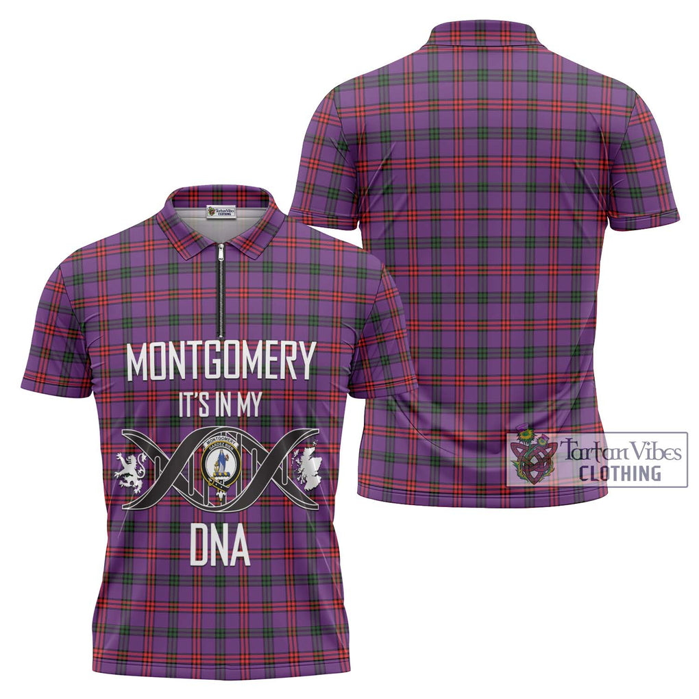 Montgomery Tartan Zipper Polo Shirt with Family Crest DNA In Me Style Unisex - Tartanvibesclothing Shop