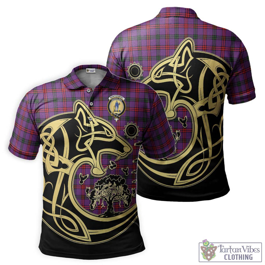 Montgomery Tartan Polo Shirt with Family Crest Celtic Wolf Style Kid - Tartanvibesclothing Shop