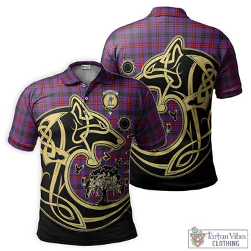 Montgomery Tartan Polo Shirt with Family Crest Celtic Wolf Style