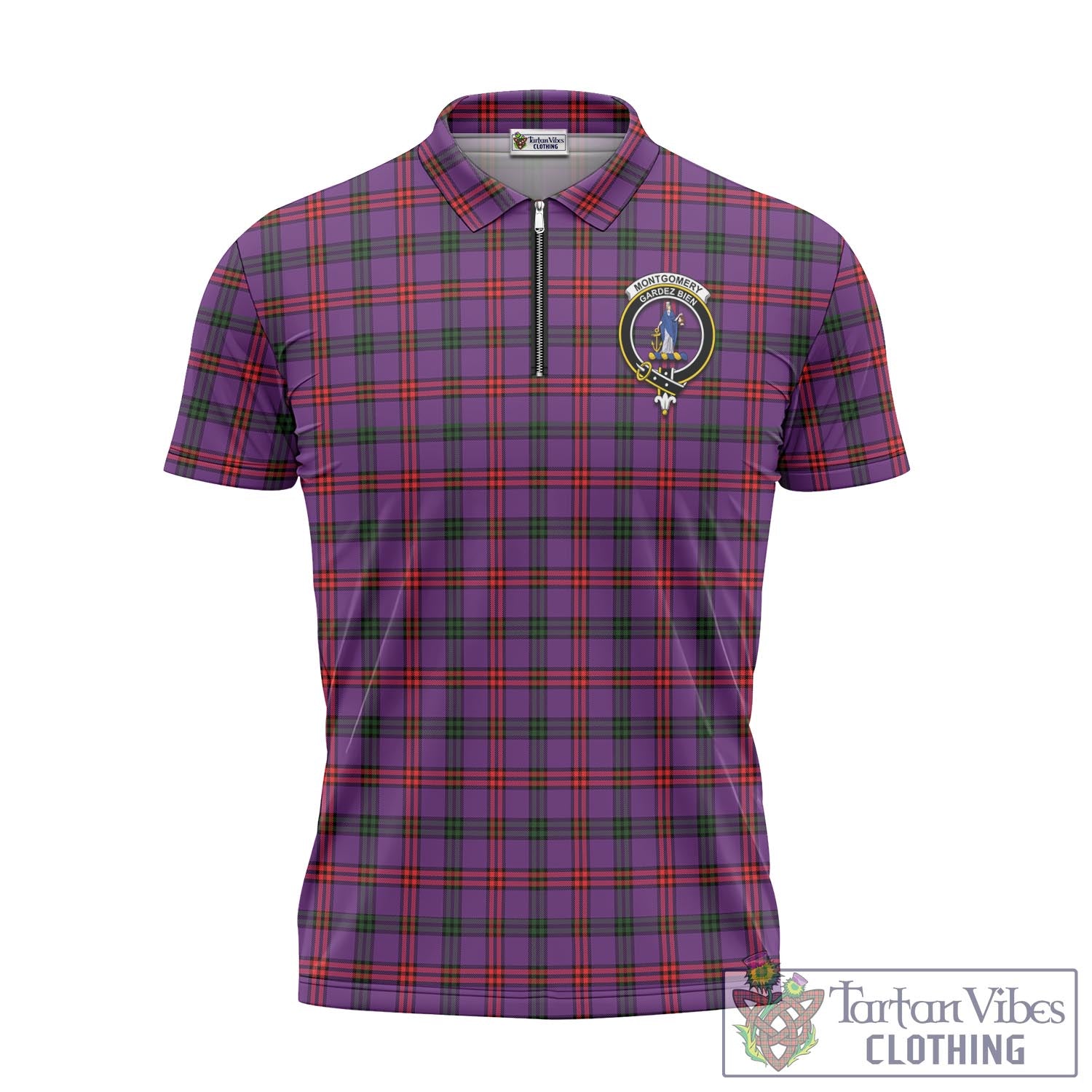 Tartan Vibes Clothing Montgomery Modern Tartan Zipper Polo Shirt with Family Crest