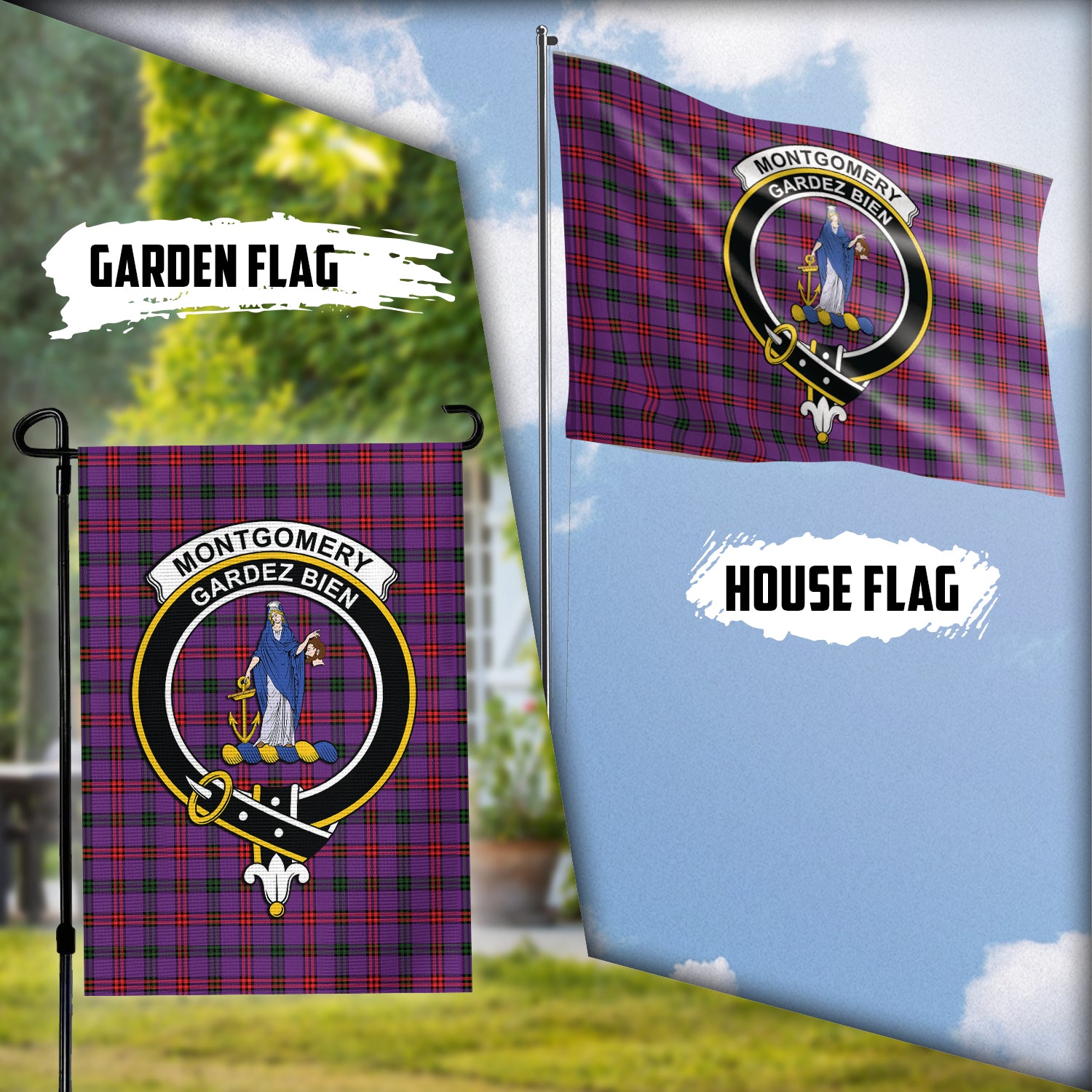 Montgomery Tartan Flag with Family Crest Garden Flag (Vertical) - Tartan Vibes Clothing