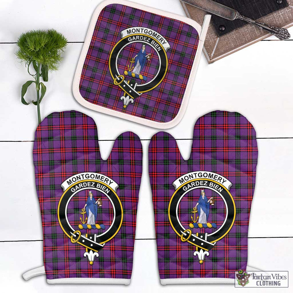 Montgomery Tartan Combo Oven Mitt & Pot-Holder with Family Crest Combo 1 Oven Mitt & 1 Pot-Holder White - Tartan Vibes Clothing