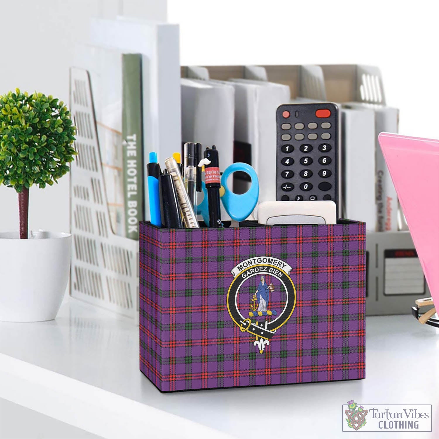 Tartan Vibes Clothing Montgomery Modern Tartan Pen Holder with Family Crest