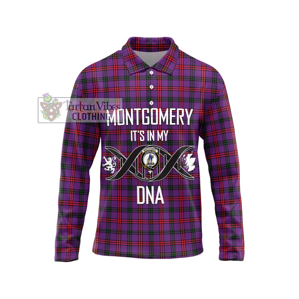 Montgomery Tartan Long Sleeve Polo Shirt with Family Crest DNA In Me Style Unisex - Tartanvibesclothing Shop