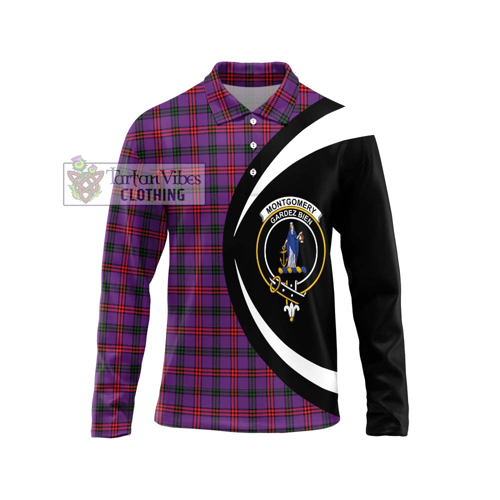 Montgomery Tartan Long Sleeve Polo Shirt with Family Crest Circle Style Unisex - Tartan Vibes Clothing