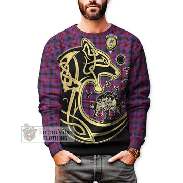 Montgomery Tartan Sweatshirt with Family Crest Celtic Wolf Style