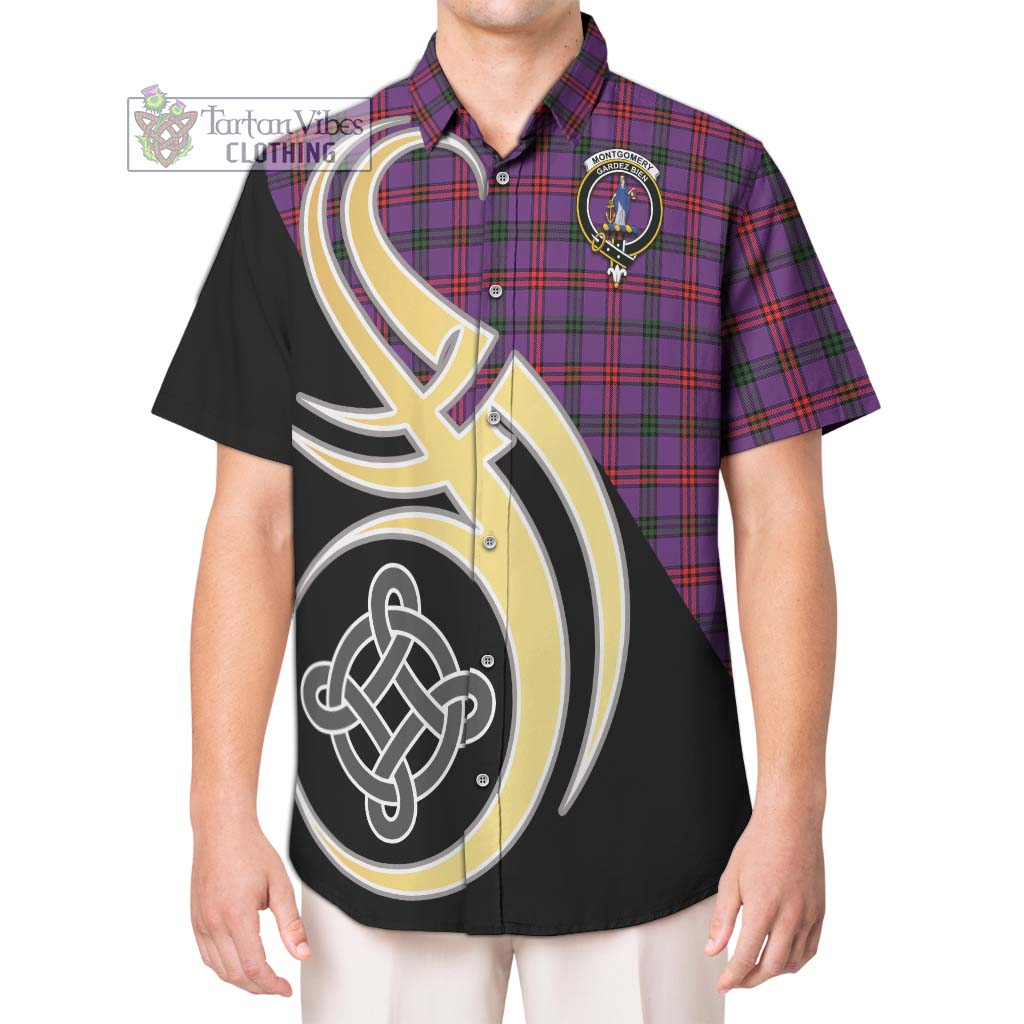 Montgomery Tartan Short Sleeve Button Shirt with Family Crest and Celtic Symbol Style Kid - Tartan Vibes Clothing