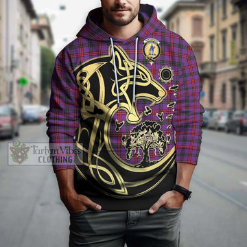 Montgomery Tartan Hoodie with Family Crest Celtic Wolf Style