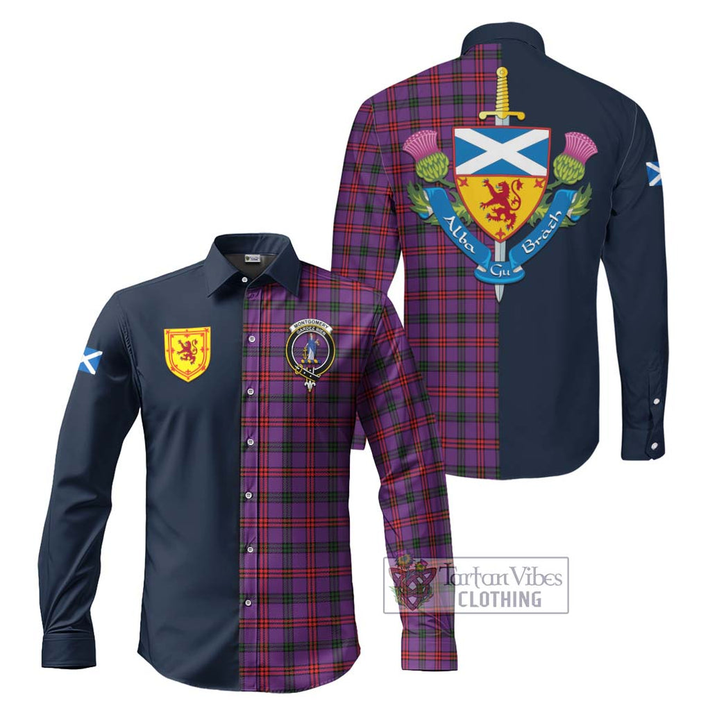 Tartan Vibes Clothing Montgomery Modern Tartan Long Sleeve Button Shirt with Scottish Lion Royal Arm Half Style