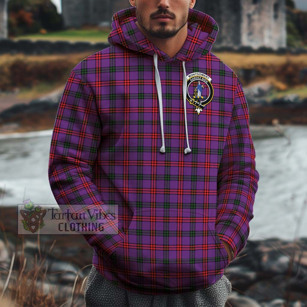 Montgomery Tartan Cotton Hoodie with Family Crest Pullover Hoodie XS - Tartan Vibes Clothing