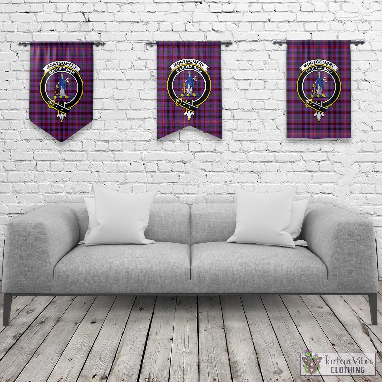 Tartan Vibes Clothing Montgomery Modern Tartan Gonfalon, Tartan Banner with Family Crest