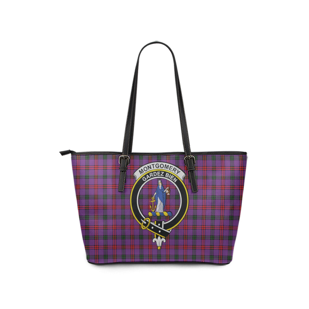 Montgomery Tartan Leather Tote Bag with Family Crest - Tartan Vibes Clothing