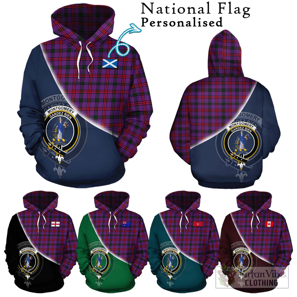 Montgomery Tartan Hoodie with Personalised National Flag and Family Crest Half Style Zip Hoodie - Tartanvibesclothing Shop