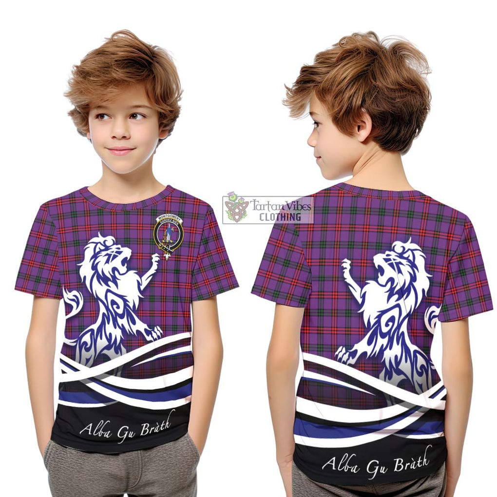 Montgomery Tartan Kid T-Shirt with Alba Gu Brath Regal Lion Emblem Youth XL Size14 - Tartanvibesclothing Shop