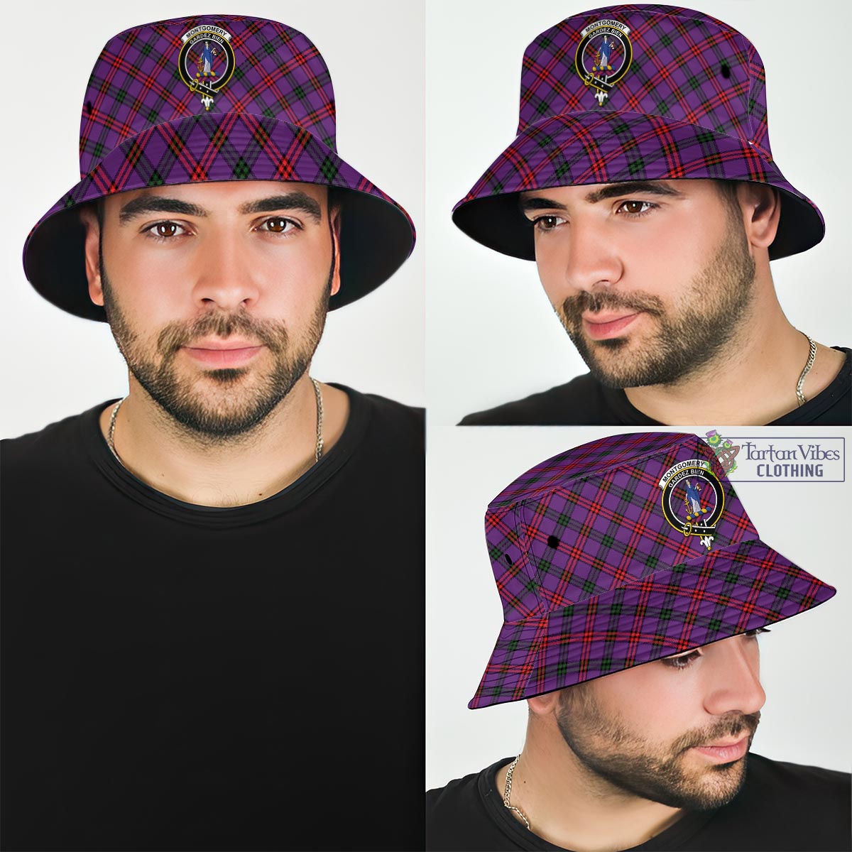 Tartan Vibes Clothing Montgomery Modern Tartan Bucket Hat with Family Crest