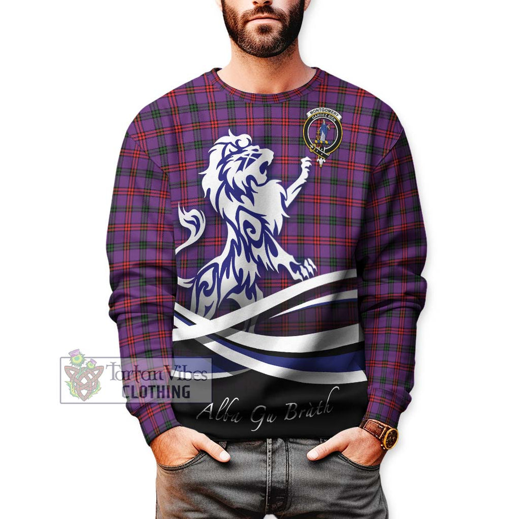 Montgomery Tartan Sweatshirt with Alba Gu Brath Regal Lion Emblem Unisex - Tartanvibesclothing Shop