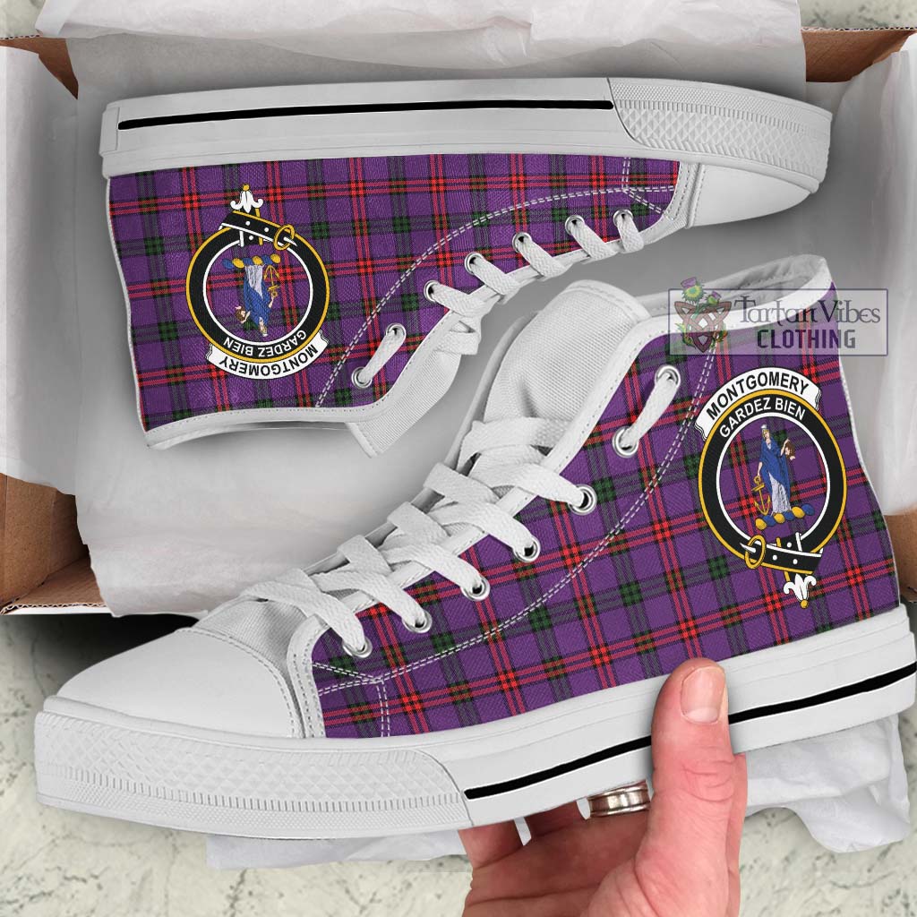 Tartan Vibes Clothing Montgomery Modern Tartan High Top Shoes with Family Crest