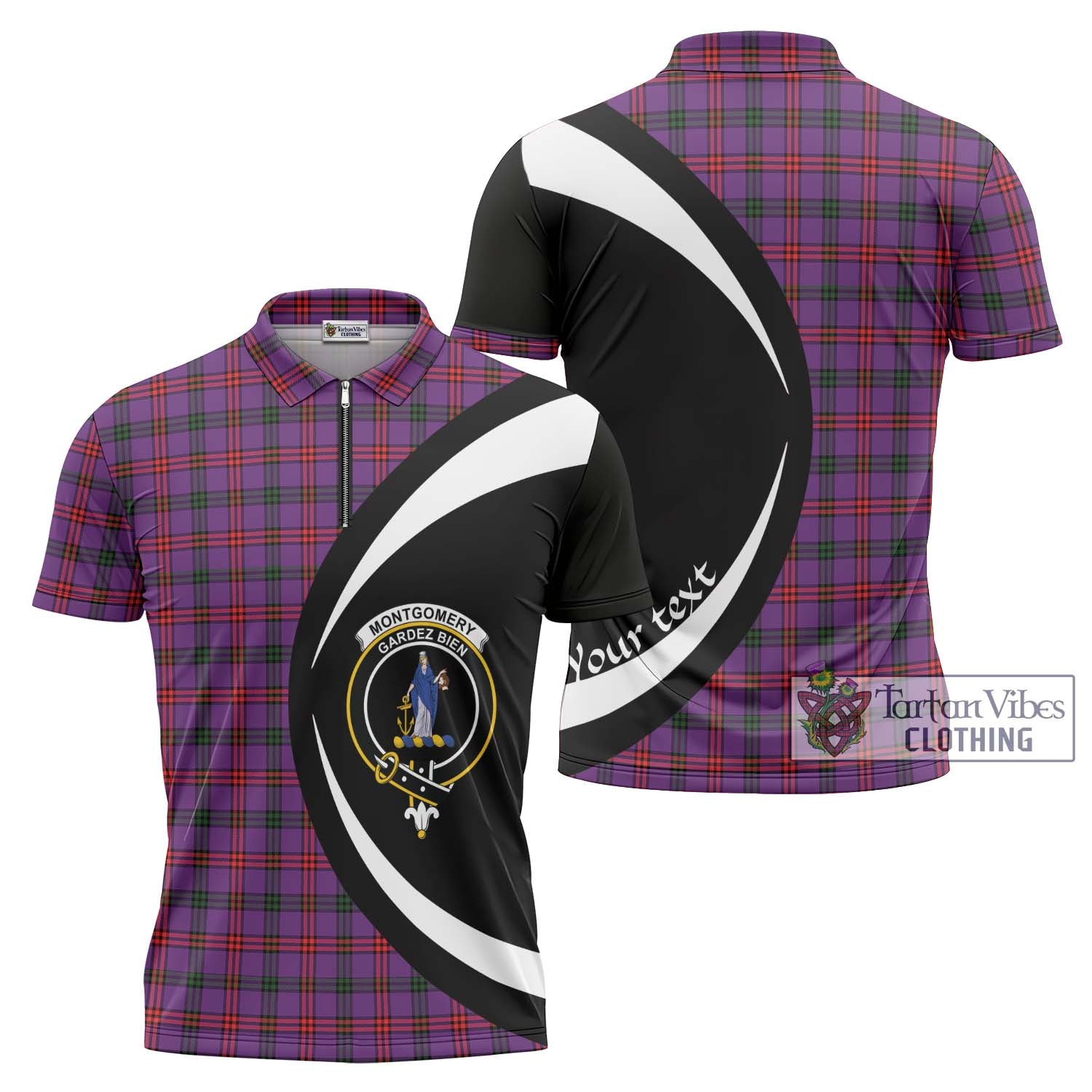 Tartan Vibes Clothing Montgomery Modern Tartan Zipper Polo Shirt with Family Crest Circle Style