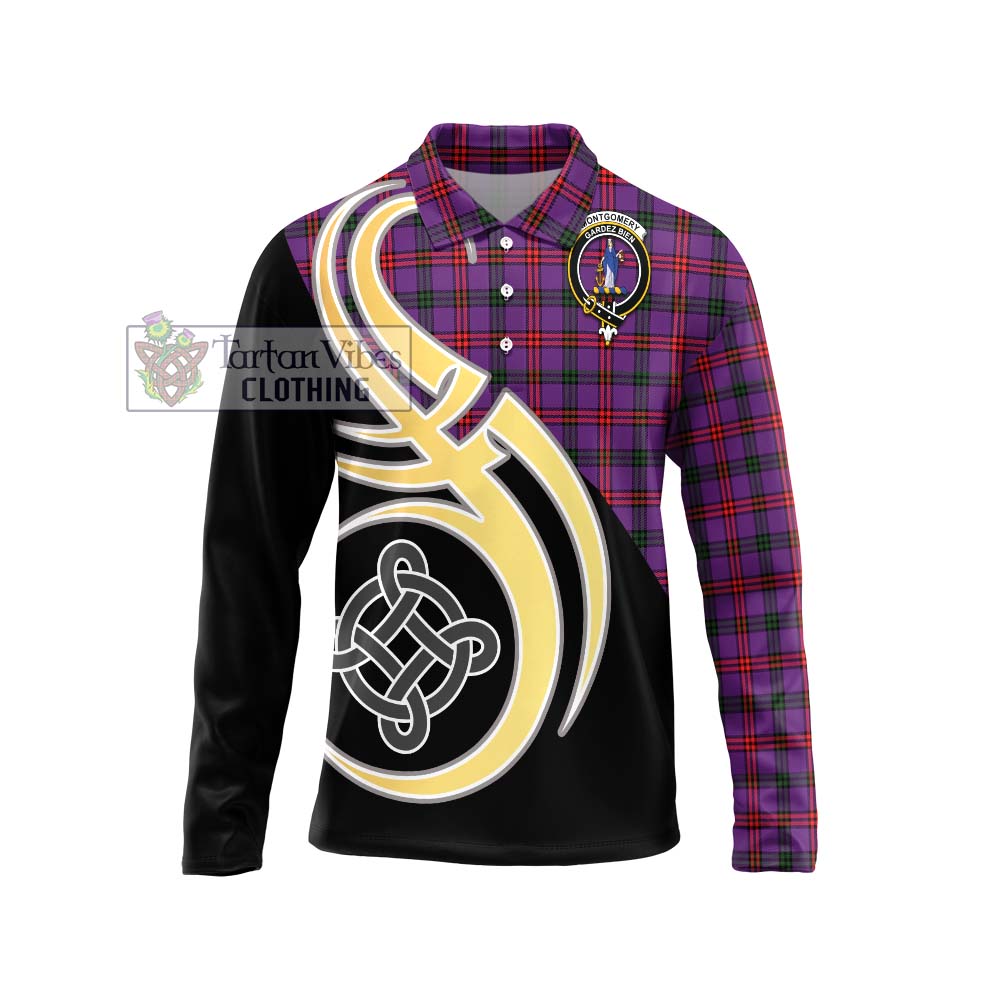 Montgomery Tartan Long Sleeve Polo Shirt with Family Crest and Celtic Symbol Style Unisex - Tartan Vibes Clothing