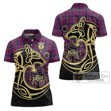 Montgomery Tartan Women's Polo Shirt with Family Crest Celtic Wolf Style