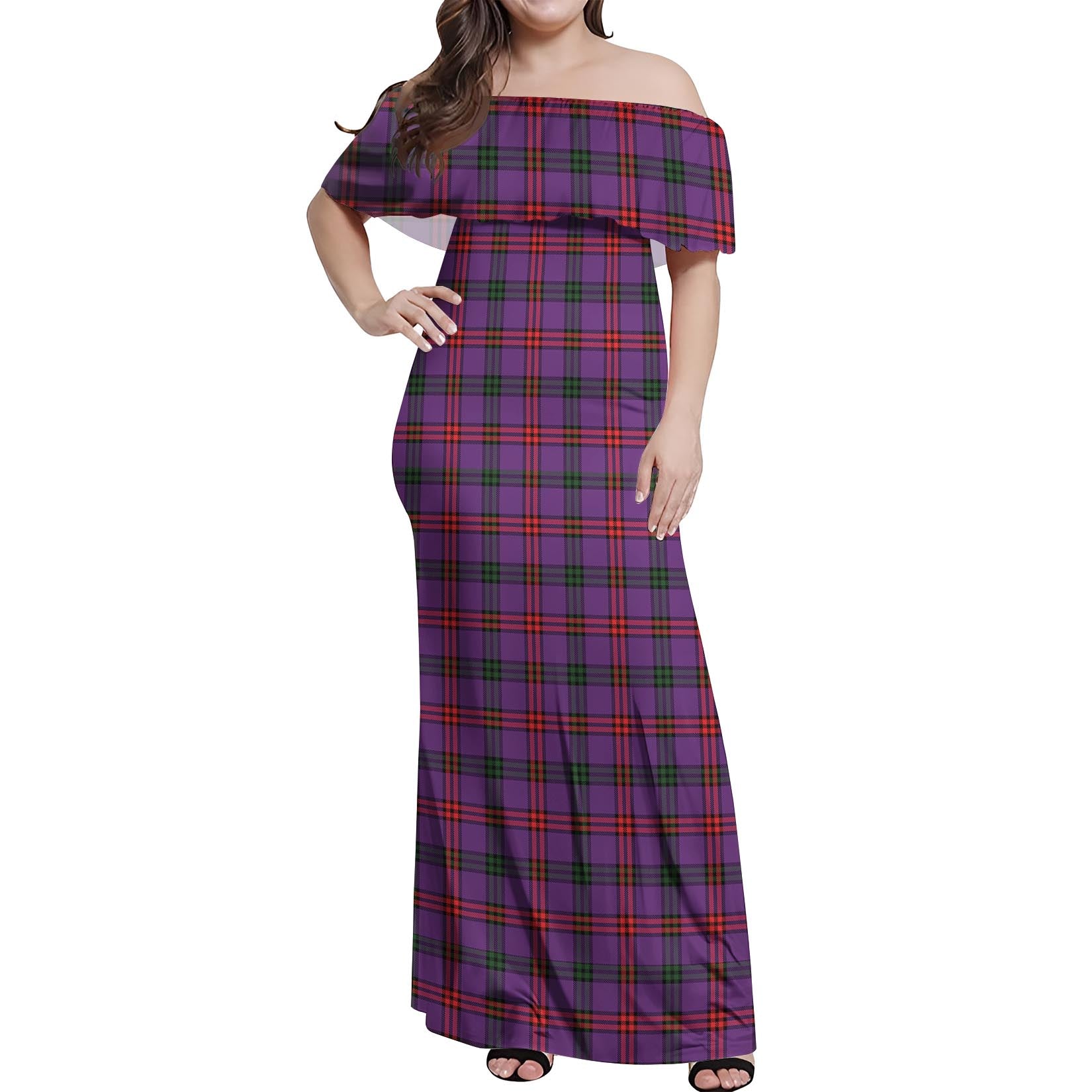 Montgomery Modern Tartan Off Shoulder Long Dress Women's Dress - Tartanvibesclothing