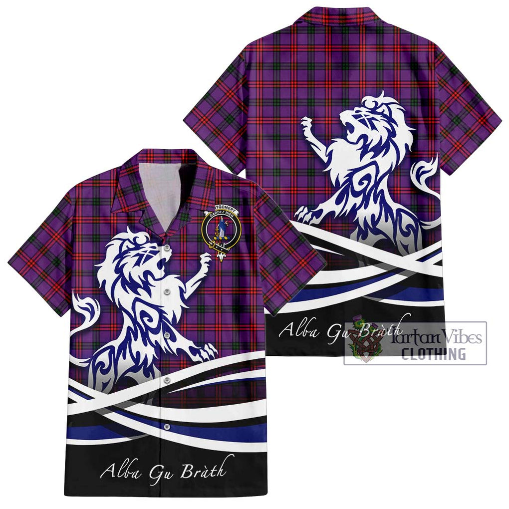 Montgomery Tartan Short Sleeve Button Shirt with Alba Gu Brath Regal Lion Emblem Kid - Tartanvibesclothing Shop