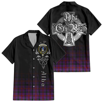 Montgomery Tartan Short Sleeve Button Up Shirt Featuring Alba Gu Brath Family Crest Celtic Inspired