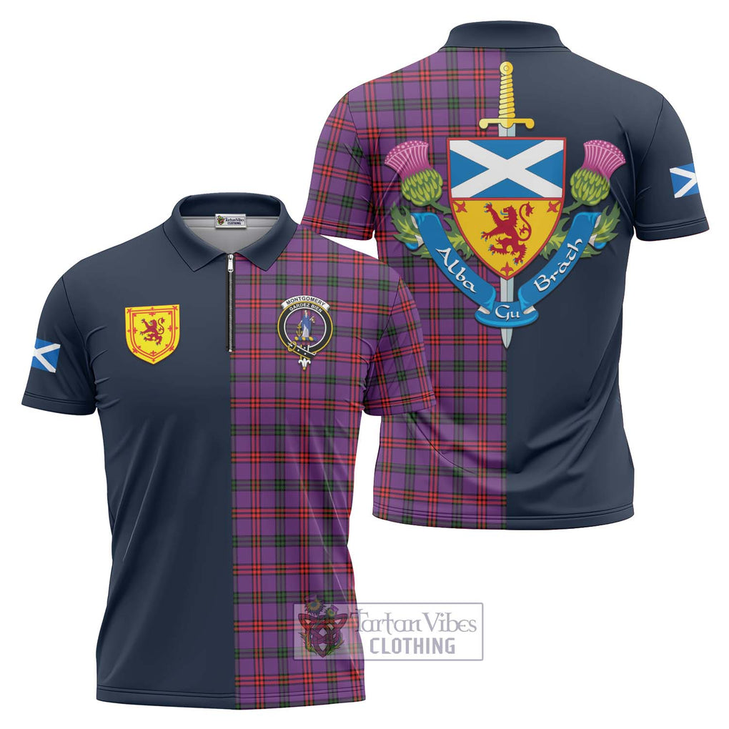 Tartan Vibes Clothing Montgomery Modern Tartan Zipper Polo Shirt with Scottish Lion Royal Arm Half Style