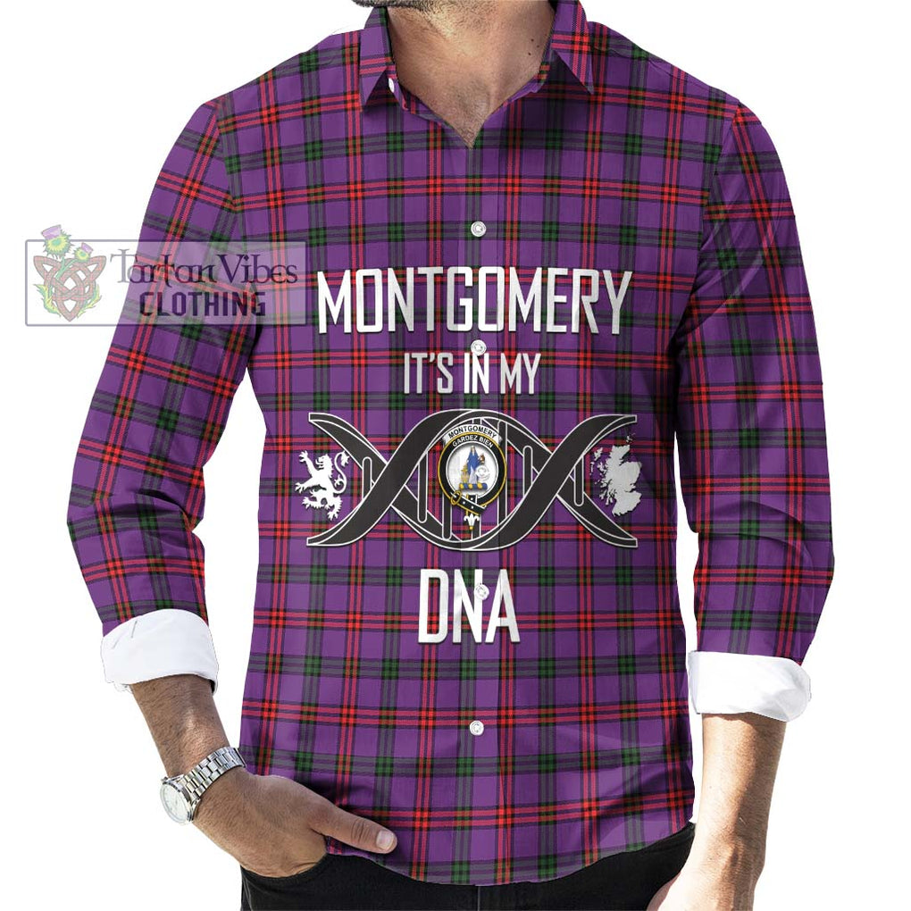 Montgomery Tartan Long Sleeve Button Shirt with Family Crest DNA In Me Style Men's Shirt S - Tartanvibesclothing Shop