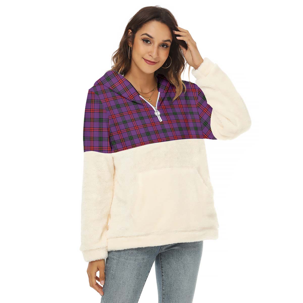 Montgomery Tartan Women's Borg Fleece Hoodie With Half Zip Female - Tartan Vibes Clothing