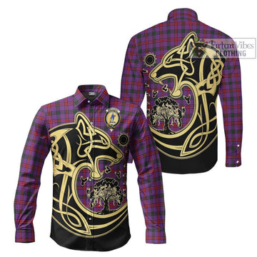 Montgomery Tartan Long Sleeve Button Shirt with Family Crest Celtic Wolf Style