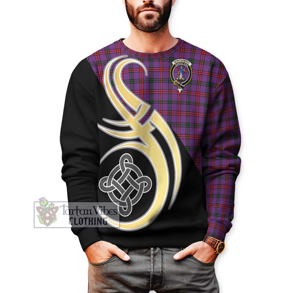 Montgomery Tartan Sweatshirt with Family Crest and Celtic Symbol Style Unisex - Tartan Vibes Clothing