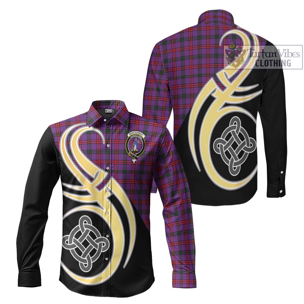 Montgomery Tartan Long Sleeve Button Shirt with Family Crest and Celtic Symbol Style Men's Shirt S - Tartan Vibes Clothing